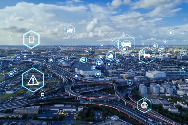 Transportation and technology concept. ITS (Intelligent Transport Systems). Mobility as a service.